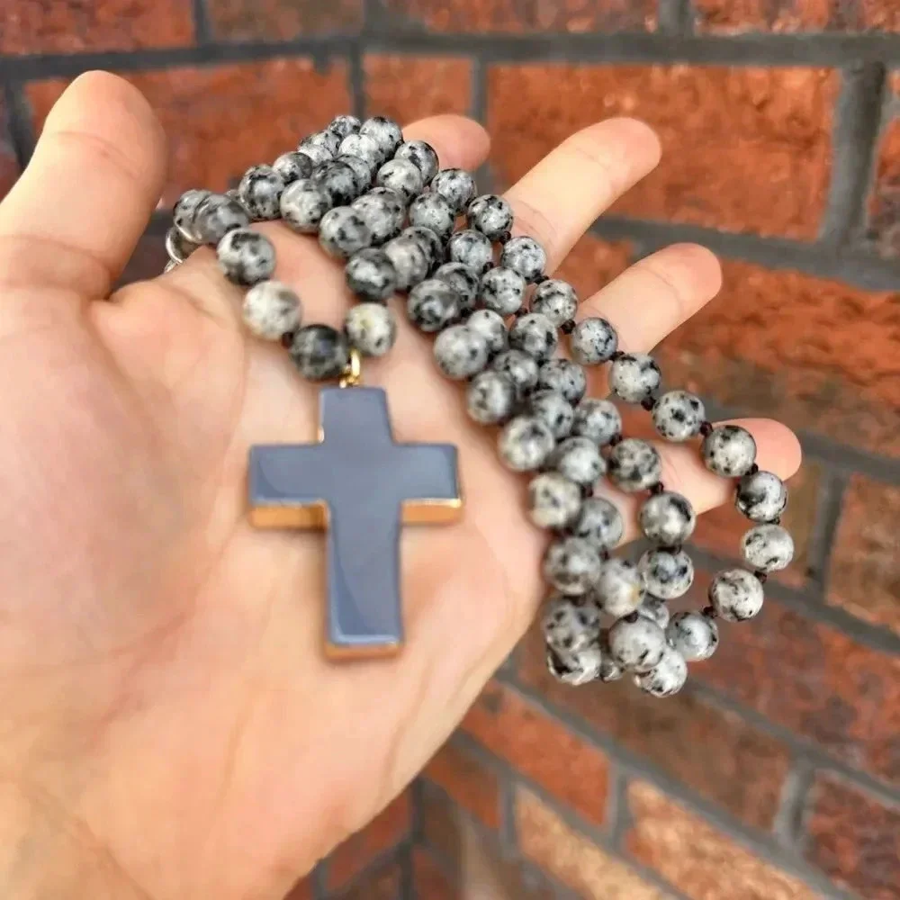 Natural Howlite Cross Pendant Necklace